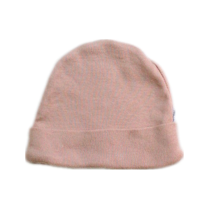 A Peach Beanies from Cambrass in size Newborn for neutral. (Front View)