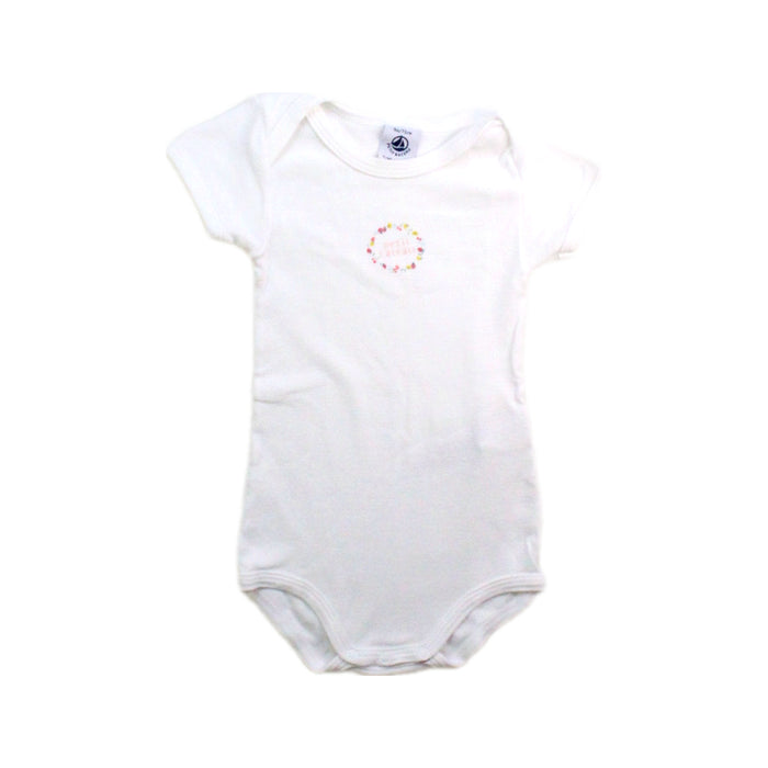 A White Short Sleeve Bodysuits from Petit Bateau in size 6-12M for girl. (Front View)