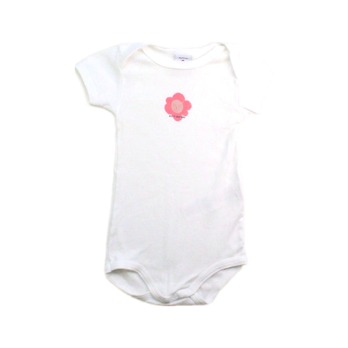 A White Short Sleeve Bodysuits from Petit Bateau in size 6-12M for girl. (Front View)