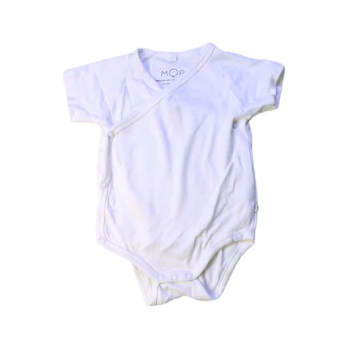 A White Short Sleeve Bodysuits from Mori in size 6-12M for boy. (Front View)