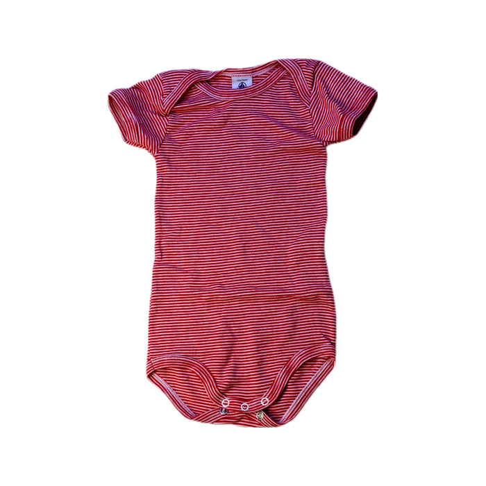 A Red Short Sleeve Bodysuits from Petit Bateau in size 6-12M for neutral. (Front View)