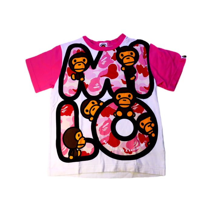 A Pink Short Sleeve T Shirts from Bape by A Bathing Ape in size 7Y for girl. (Front View)