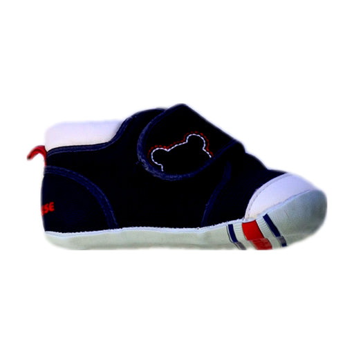 A Navy Booties from Miki House in size 12-18M for boy. (Front View)