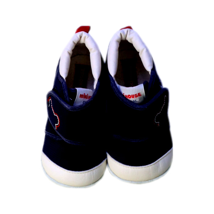 A Navy Booties from Miki House in size 12-18M for boy. (Back View)