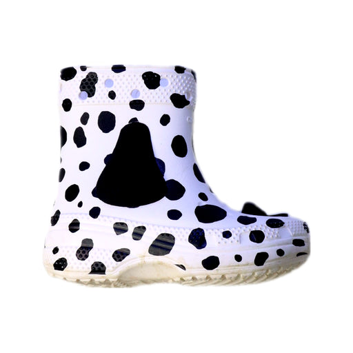 A White Rain Boots from Crocs in size 3T for neutral. (Front View)