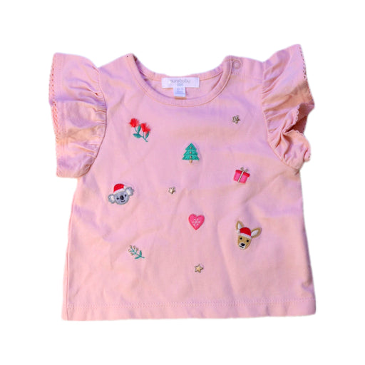 A Pink Short Sleeve Tops from Purebaby in size 0-3M for girl. (Front View)