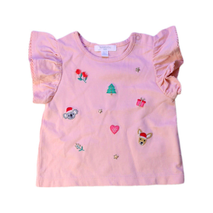 A Pink Short Sleeve Tops from Purebaby in size 0-3M for girl. (Front View)