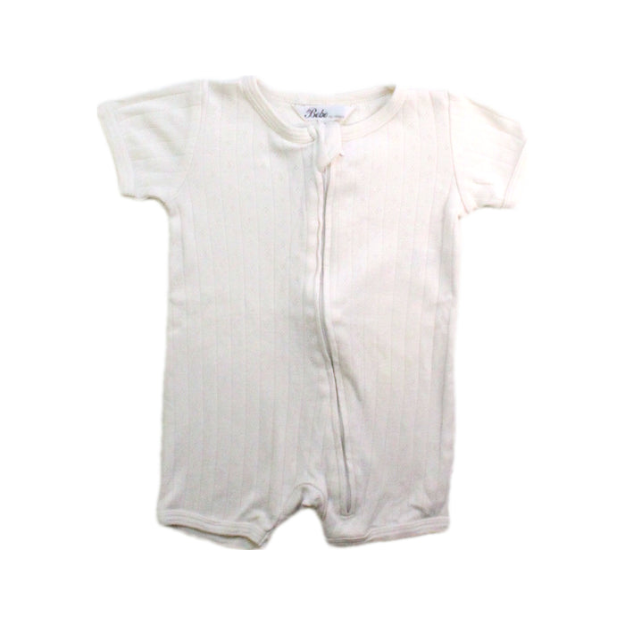 A Ivory Short Sleeve Rompers from Minihaha in size 3-6M for girl. (Front View)