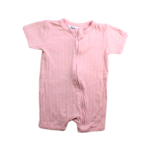 A Pink Short Sleeve Rompers from Minihaha in size 3-6M for girl. (Front View)