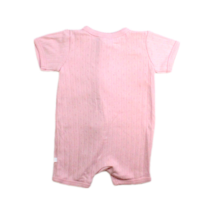 A Pink Short Sleeve Rompers from Minihaha in size 3-6M for girl. (Back View)