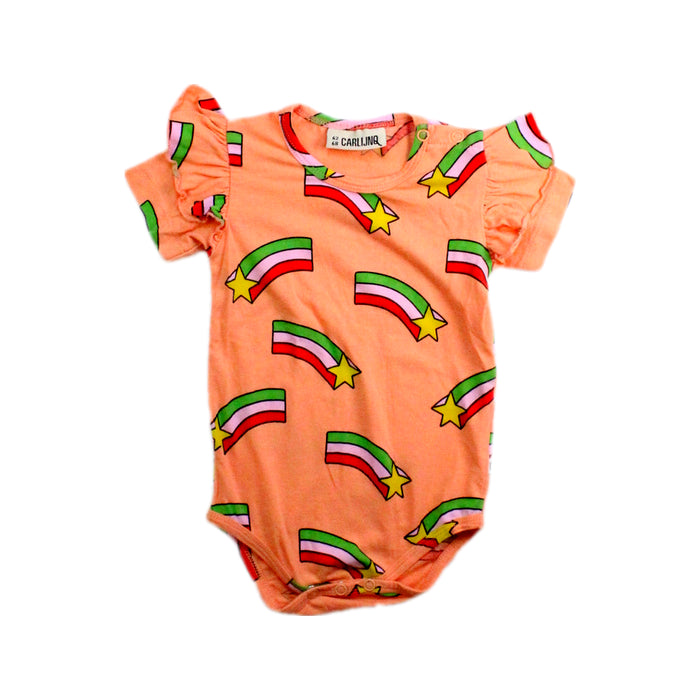 A Orange Short Sleeve Bodysuits from CARLIJNQ in size 3-6M for girl. (Front View)