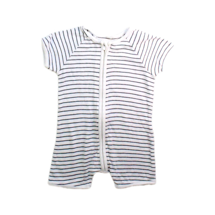 A White Short Sleeve Rompers from Mori in size 3-6M for neutral. (Front View)