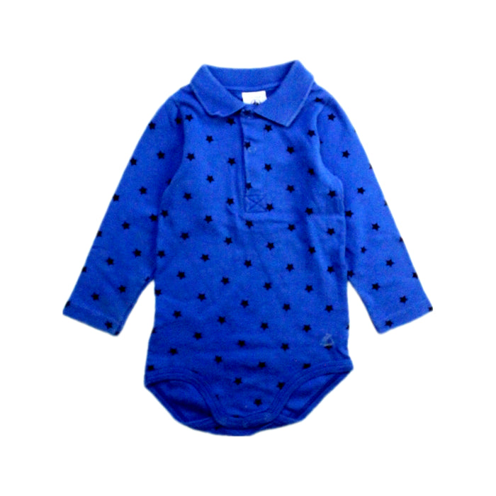 A Blue Long Sleeve Bodysuits from Petit Bateau in size 6-12M for boy. (Front View)