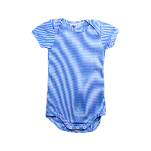 A Blue Short Sleeve Bodysuits from Petit Bateau in size 3-6M for boy. (Front View)