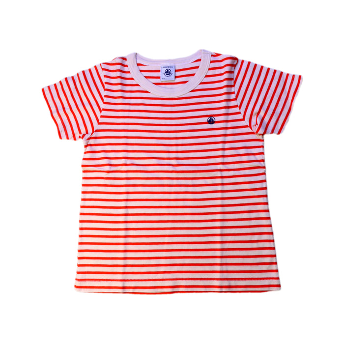 A Red Short Sleeve T Shirts from Petit Bateau in size 4T for girl. (Front View)