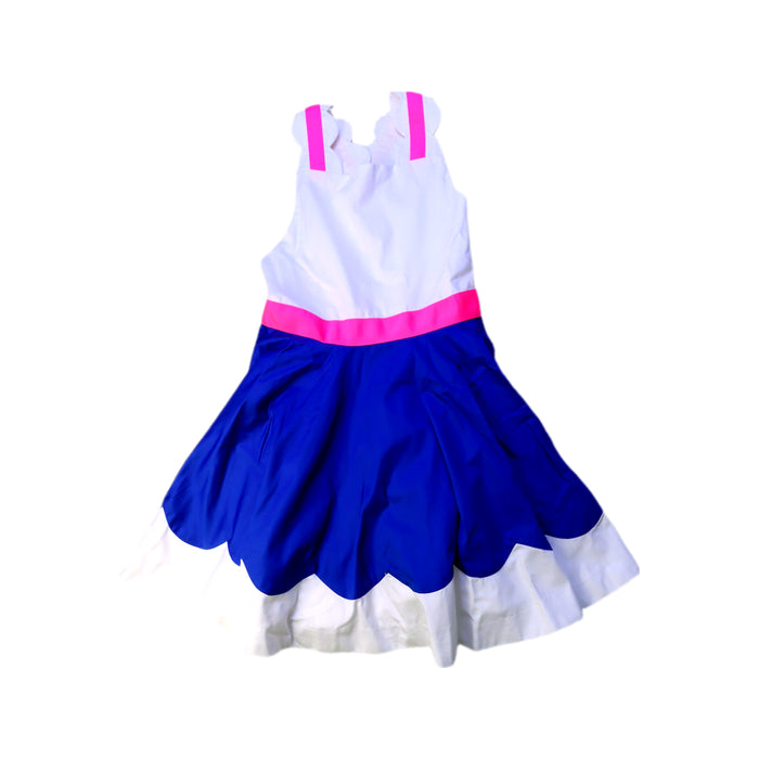 A Blue Sleeveless Dresses from Jacadi in size 6T for girl. (Front View)