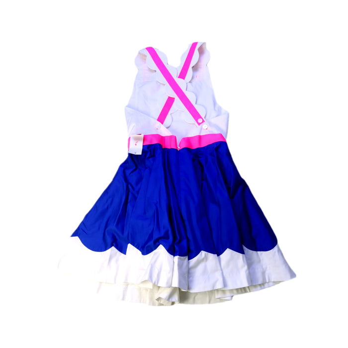 A Blue Sleeveless Dresses from Jacadi in size 6T for girl. (Back View)