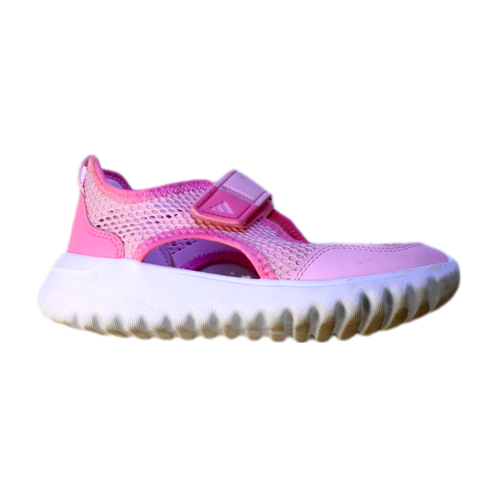 A Pink Sneakers from Adidas in size 10Y for girl. (Front View)