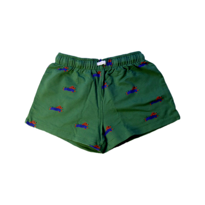 A Green Shorts from Tinycottons in size 6T for boy. (Front View)