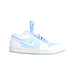 A Blue Sneakers from Air Jordan in size 12Y for girl. (Front View)