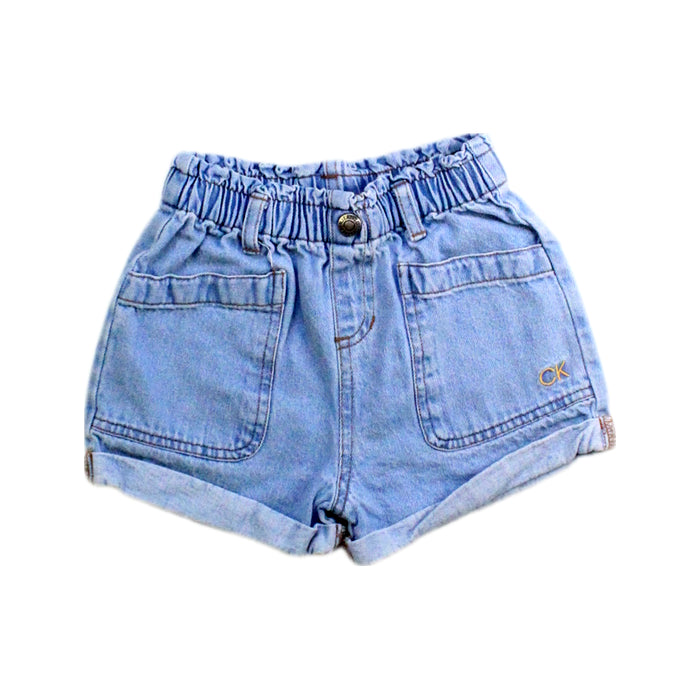 A Blue Shorts from Calvin Klein in size 7Y for girl. (Front View)