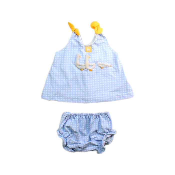 A Blue Swim Sets from Al agua patos in size 3-6M for girl. (Front View)