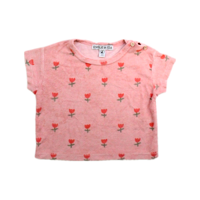 A Pink Short Sleeve Tops from Emile et Ida in size 12-18M for girl. (Front View)