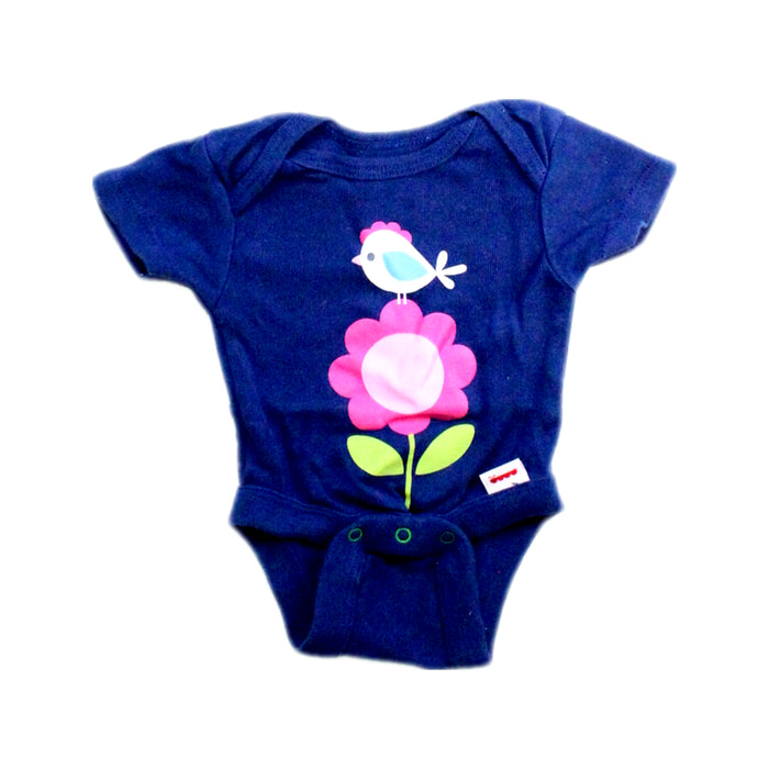 A Navy Short Sleeve Bodysuits from Fisher Price in size Newborn for girl. (Front View)