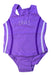 A Purple Swimsuits from Zoggs in size 6T for girl. (Front View)