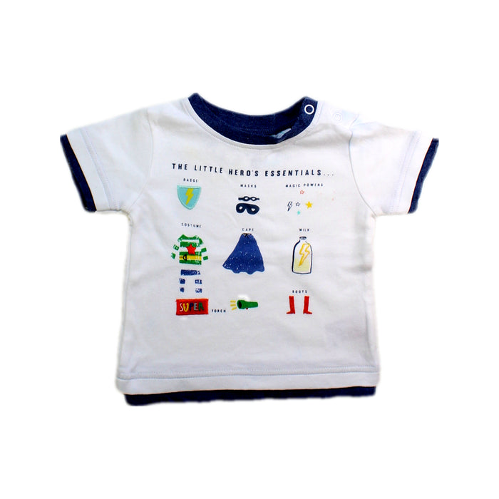 A White Short Sleeve T Shirts from Mothercare in size 3-6M for boy. (Front View)