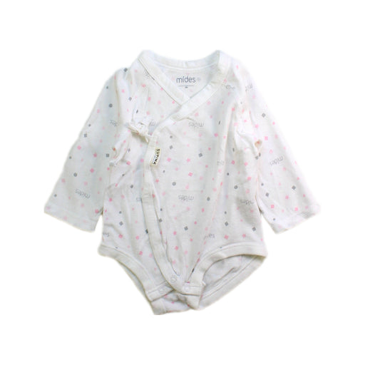 A White Long Sleeve Bodysuits from Mides in size 0-3M for girl. (Front View)