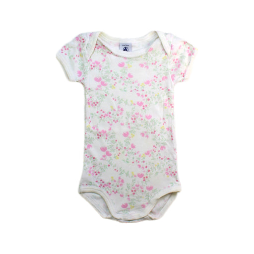 A Pink Short Sleeve Bodysuits from Petit Bateau in size 6-12M for girl. (Front View)