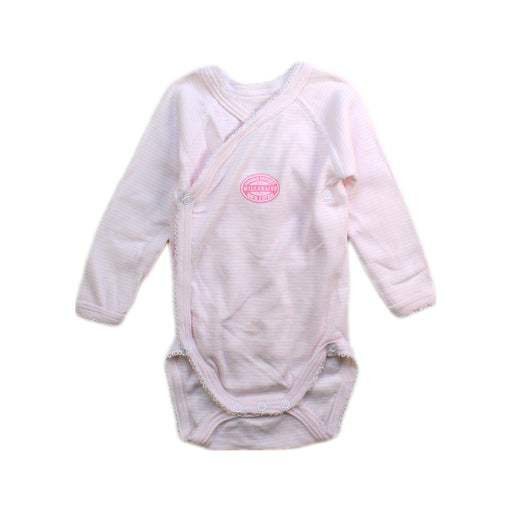 A Pink Long Sleeve Bodysuits from Petit Bateau in size 0-3M for girl. (Front View)
