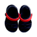 A Navy Sandals from Crocs in size 12-18M for girl. (Back View)