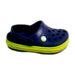 A Navy Slip Ons from Crocs in size 12-18M for boy. (Front View)