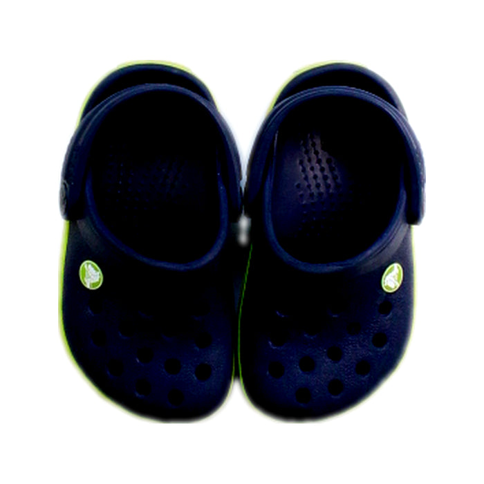 A Navy Slip Ons from Crocs in size 12-18M for boy. (Back View)