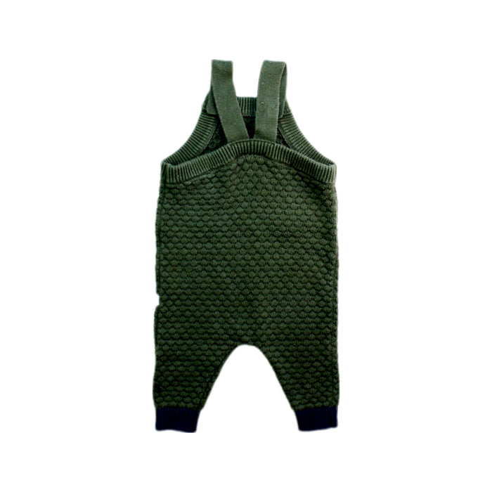 A Green Long Overalls from Mori in size 0-3M for boy. (Back View)