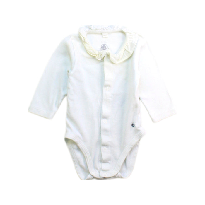 A White Long Sleeve Bodysuits from Petit Bateau in size 0-3M for girl. (Front View)