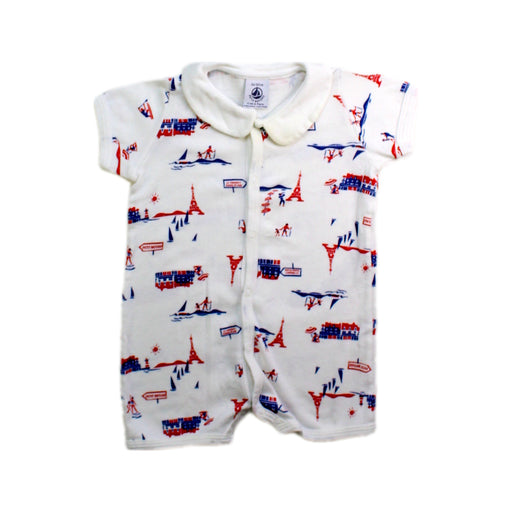 A Red Short Sleeve Rompers from Petit Bateau in size 0-3M for boy. (Front View)