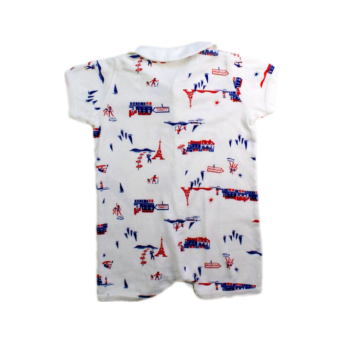A Red Short Sleeve Rompers from Petit Bateau in size 0-3M for boy. (Back View)