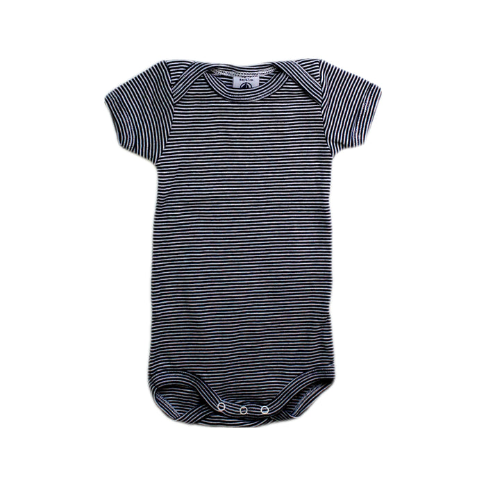 A Navy Short Sleeve Bodysuits from Petit Bateau in size 3-6M for neutral. (Front View)