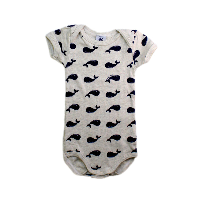 A Beige Short Sleeve Bodysuits from Petit Bateau in size 3-6M for neutral. (Front View)
