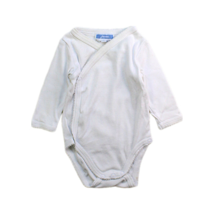 A White Long Sleeve Bodysuits from Jacadi in size 0-3M for girl. (Front View)