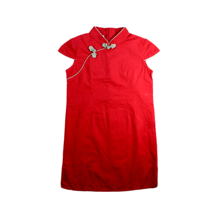 A Red Short Sleeve Dresses from Little Valley in size 5T for girl. (Front View)