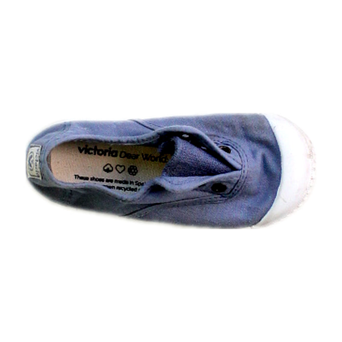 A Blue Slip Ons from Victoria in size 3T for neutral. (Front View)