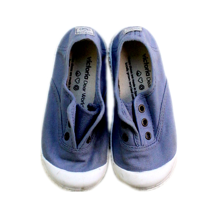 A Blue Slip Ons from Victoria in size 3T for neutral. (Back View)
