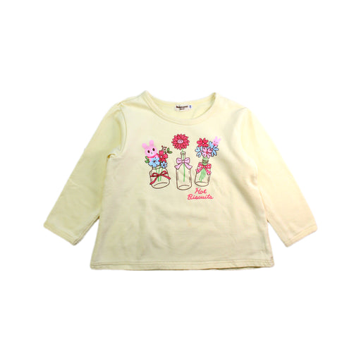 A Yellow Long Sleeve T Shirts from Hot Biscuits Mikihouse in size 4T for girl. (Front View)