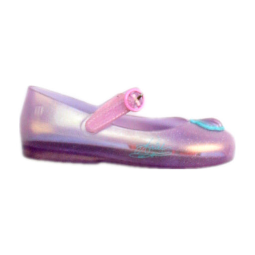 A Purple Flats from Mini Melissa in size 5T for girl. (Front View)