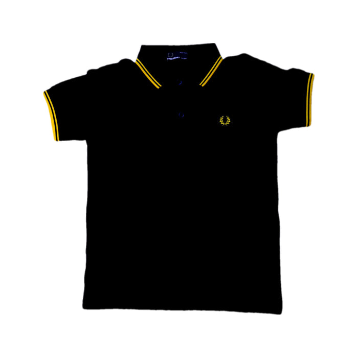 A Black Short Sleeve Polos from Fred Perry in size 5T for boy. (Front View)