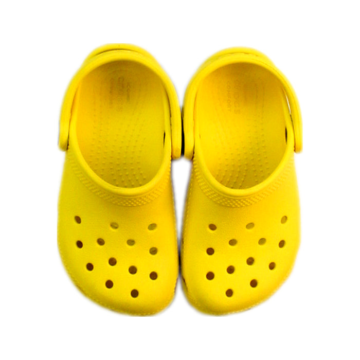 A Yellow Slip Ons from Crocs in size 3T for neutral. (Back View)